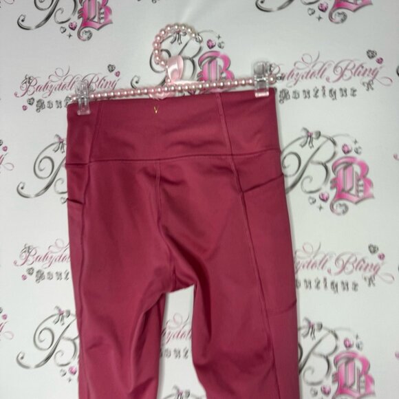 Victoria secret leggings pink gold logo pockets crop ankle fit tight yoga pants - Picture 3 of 8